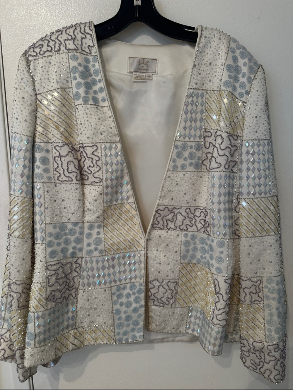 Women sequined Ivory Patchwork Sequin Jacket.